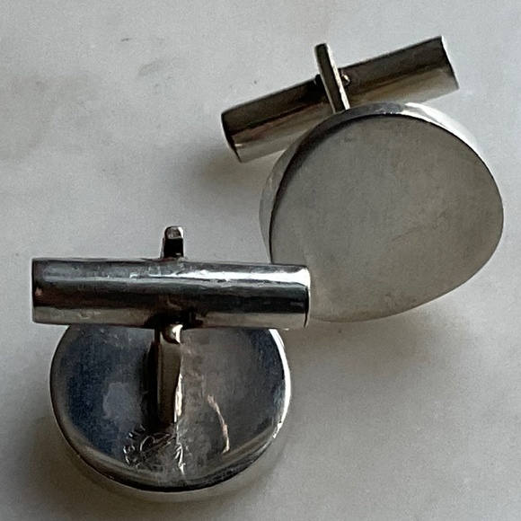 Vintage 925 Sterling Silver Modernist Concave Round Cuff Links EMD - Picture 3 of 7